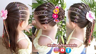 Penteado Infantil em liguinhas solto amarrado ou coque  Bun or ponytail hairstyle for little girls [upl. by Annoyt]