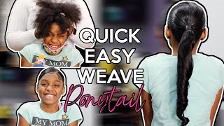 HOW TO  EASY QUICK SLEEK WEAVE PONYTAIL FOR KIDS  NATURAL HAIR [upl. by Avera]