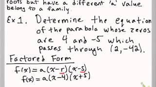 Determine the Equation of a Parabola given zeros and a point [upl. by Chick934]