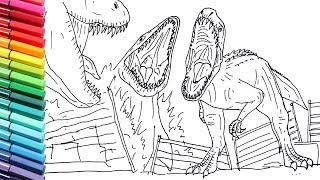 Drawing and Coloring Indominus Rex VS Mosasaur VS T Rex  Draw Jurassic World Dinosaurs Battle [upl. by Hayes]