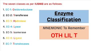 Enzyme Classification with MNEMONIC  Enzyme Classification with Examples [upl. by Eirrac697]