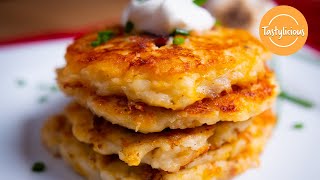 Delicious Homemade Potato Pancakes  Easy Recipe Using Mashed Potatoes [upl. by Noslien140]