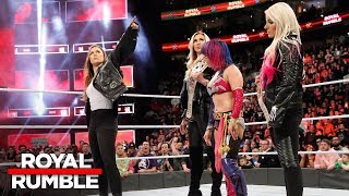 Ronda Rousey confronts Asuka Alexa Bliss and Charlotte Flair Royal Rumble 2018 WWE Network [upl. by Buddie]