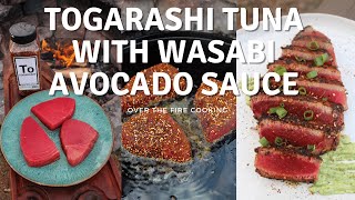 Togarashi Seared Tuna with Wasabi Avocado Sauce Recipe  Over The Fire Cooking shorts [upl. by Assilaj]