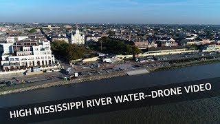 Drone video shows high Mississippi River water at New Orleans French Quarter [upl. by Binnie]