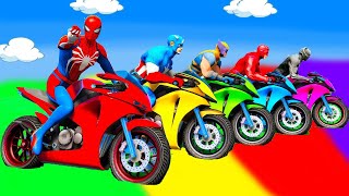 الأبطال الخارقين على القضبان دوامة قمع جسر 🚴‍♂️ SPIDER MANon Motorcycle in Spiral Bridge Stunt Rid [upl. by Ahsenauq517]