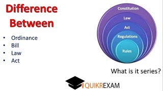 What is difference between ordinance act bill law  Quikr Exam [upl. by Suoilenroc349]