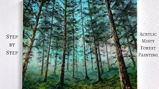 Misty Forest STEP by STEP Acrylic Painting Tutorial ColorByFeliks [upl. by Neerroc139]