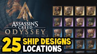 Assassins Creed Odyssey  ALL SHIP DESIGNS  SKINS Locations Guide [upl. by Sabanrab]