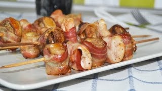 Brochetas de Bacon Pollo y Champiñones  Recetas de cocina fáciles [upl. by Yehudi]