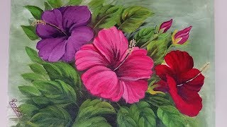 Hibiscus Flower Bunch Painting  Acrylic Painting Tutorial [upl. by Atiral692]