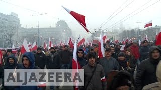 Poland Antiimmigration protests sweep through Warsaw [upl. by Elsilrac]