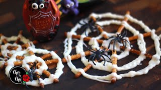 Halloween Easy Recipes  Chocolate Coated Pretzel Spiderwebs [upl. by Kaasi]