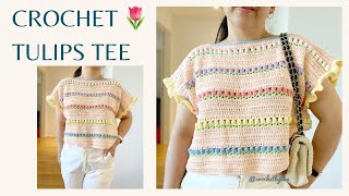 CROCHET TULIPS TEE  CROCHET BY BEV [upl. by Airreis274]