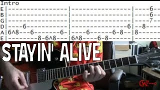 Stayin Alive Guitar Tab  Bee Gees Guitar Chords amp Guitar Lesson Saturday Night Fever Soundtrack [upl. by Jabe]