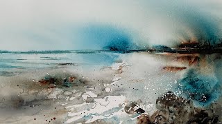 Atmospheric Abstract Watercolour Seascape Tutorial [upl. by Sherurd]