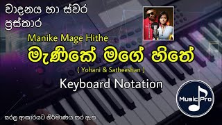 Manike Mage Hithe Notation මැණිකේ මගේ හිතේ  Yohani ft Satheeshan  Keyboard Notation with Lyrics [upl. by Tema776]