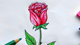 Malen lernen Rose Blumen zeichnen lernen für Anfänger mit Bleistift amp Buntstiften zum Muttertag 🌹 [upl. by Kelwen]