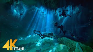 4K Cenotes Dive Relaxation Video  Mexican Underwater Caves  Incredible Underwater World  3 HOUR [upl. by Hubbard]