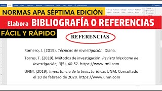 CÓMO HACER LA BIBLIOGRAFÍA O REFERENCIAS EN WORD SEGÚN NORMAS APA SÉPTIMA EDICIÓN 7ma  EJEMPLO [upl. by Siuluj]