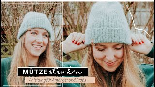 Einfache Mütze stricken  Beanie Strickanleitung für Anfänger [upl. by Aihtyc305]