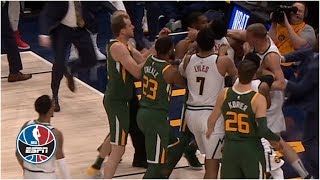 Scuffle in Nuggets vs Jazz Derrick Favors and Mason Plumlee ejected  NBA Highlights [upl. by Garrett412]