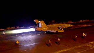 Aircraft Carrier  Night Flight Operations USS Theodore Roosevelt CVN 71 [upl. by Brigid]