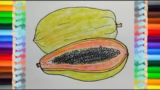 How to draw a papaya step by step  Fruits Drawing easy [upl. by Annaid359]