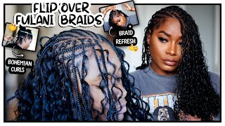 KNOTLESS FLIP OVER FULANI BRAIDS TUTORIAL  BOHEMIAN CURLS  Laurasia Andrea [upl. by Cinderella635]