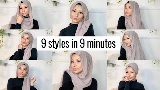 9 STYLES IN 9 MINUTES   Hijab tutorial for beginners [upl. by Flosi]