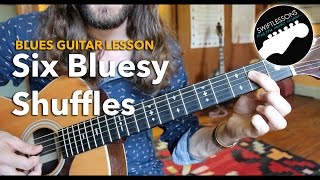 Six Bluesy Shuffles  A Rhythm Guitar Lesson [upl. by Delilah861]