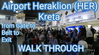 Airport Heraklion HER Kreta Griechenland 082021 from Gate to Belt to Exit Walk ThroughGreece [upl. by Eylhsa]