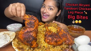 CHICKEN BIRYANI WITH SPICY TANDOORI CHICKEN LEG PIECE AND EGGS RAITA BIG BITESFOOD EATING VIDEOS [upl. by Annice]