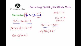 Splitting the Middle Term  Corbettmaths [upl. by Jim897]