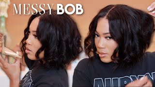 TEXTURED WAVY BOB  LACE WIG INSTALL [upl. by Jara]