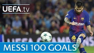 Lionel Messi  100 European goals  Watch them all [upl. by Alleunamme]