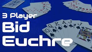 How to Play 3 Player Euchre  a trick taking card game [upl. by Yadseut]