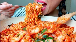 ASMR Cheesiest Shrimp Fusilli Bucatini Pasta Noodles 🍝🦐🧀 No Talking suellASMR [upl. by Ttej]