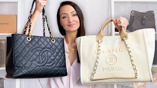 Chanel Deauville VS GST Tote Bag Review  Comparison amp OUTFITS 💃 [upl. by Airotnahs]