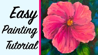 Easy Hibiscus Acrylic Painting Tutorial in Real Time [upl. by Jarvis445]