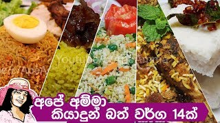 ✔අපේ අම්මා කියාදුන් බත් වර්ග 14ක් Different rice recipes by Apé Amma Bath [upl. by Ophelia]