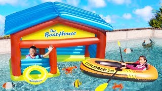 Wendy Pretend Play with Inflatable Boat Playhouse Kids Toys [upl. by Suoiluj]