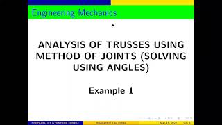 Basic Mechanics Analysis of Trusses Using Method of Joint  Solving With Angles Example 1 [upl. by Ahsyen]