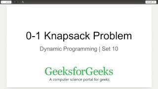 Dynamic Programming  Set 10 01 Knapsack Problem  GeeksforGeeks [upl. by Hancock]