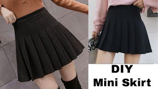 DIY Pleated Skirt  Mini Skirt  High Waist Pleated Skirt  Mini Skirt Cutting and Stitching [upl. by Flin559]