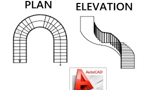 HOW TO MAKE USHAPE SPIRAL STAIRS ELEVATION IN AUTOCAD [upl. by Rhodie648]