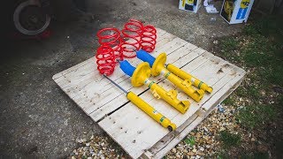 E36 BILSTEIN EIBACH B12 SUSPENSION KIT REVIEW Brakes Update [upl. by Hetty131]