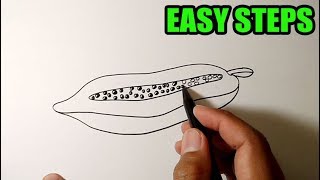 How to draw a half cut papaya  EASY DRAWING IDEAS [upl. by Airbma]