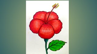 How to draw a China Rose easyHibiscus flower drawing step by step for beginners [upl. by Ddarb]