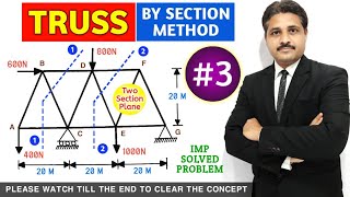 TRUSS BY SECTION METHOD SOLVED PROBLEM 3 IN ENGINEERING MECHANICS IN HINDI [upl. by Daisey]